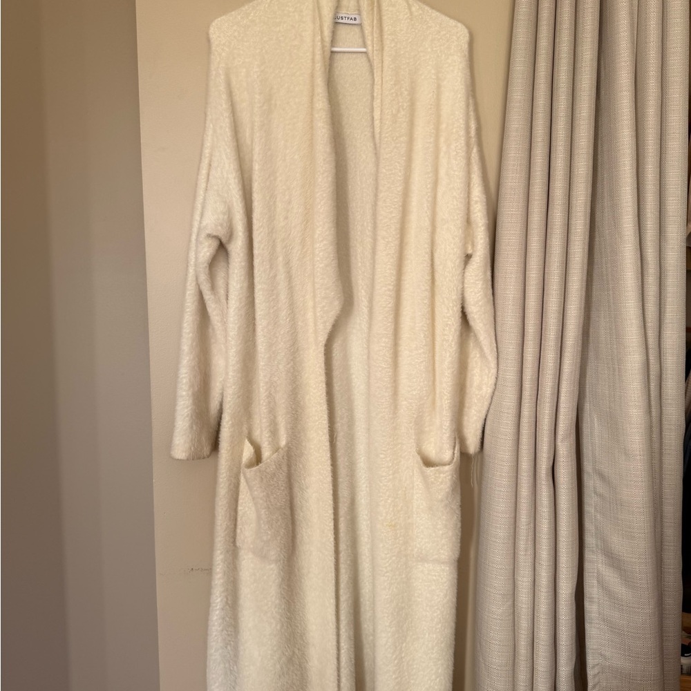 Cream Fuzzy long Cardigan